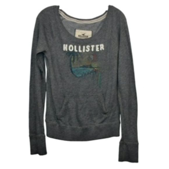 Hollister Sweaters - Hollister Women's Gray Pullover Sweater Tropical Beach Front Pockets, Size L